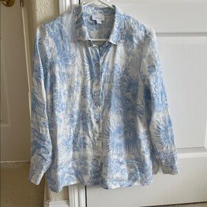 J. Jill Blue and Cream Floral Linen Blouse